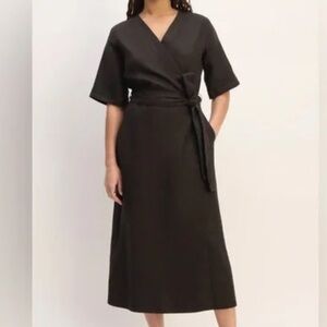 NWT Everlane Women's Black Midi Wrap Dress